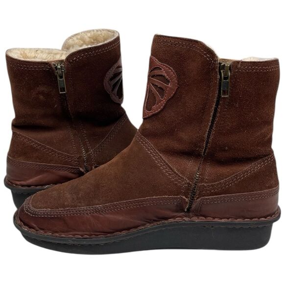 Alegria Aspen Brown Butterfly Shearling Lined Suede Zip Up Winter Boots Size 40 - Picture 3 of 6